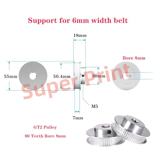 Super Print GT2 Pulley 80 Teeth 8mm bore 6mm Width Timing Belt Pulley Aluminum 80T 8mm bore Pulley Wheel for 6mm Width GT2 Timing Belt for 3D Printer,CNC (4pcs) 80-8mm 80Teeth