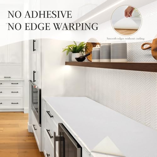 Beautysaid Shelf and Drawer Liner for Kitchen Cabinet Non Adhesive Non Slip White 17.5"W x 236"L