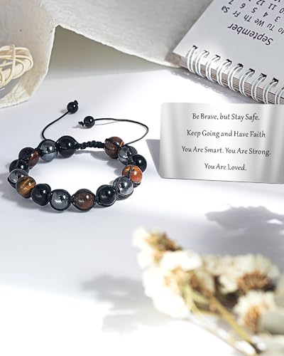 Mens Bracelet - Tiger Eye Obsidian Hematite Beads Gifts for Men Single-row