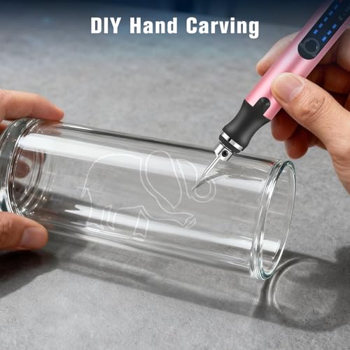 Engraving Pen, Glass Engraving Tool with 16 Templates for DIY Crafts (Pink) Pink