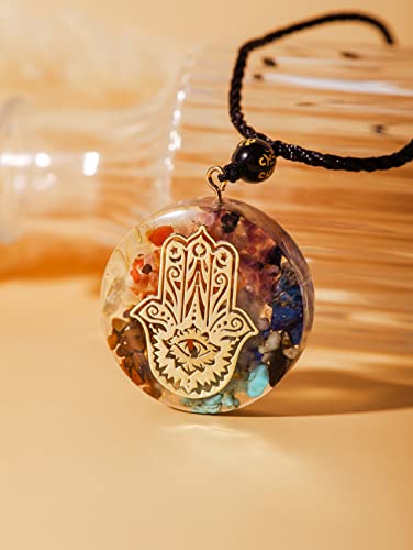 MINACHI Orgone Necklace, 7 Chakra Stone Orgonite Pendant for Spiritual Healing and Positive Energy Meditation Hamsa