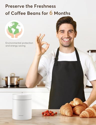 OUTPEAK Neo Latest Kilo Auto Vacuum Coffee Canister, 1.5L Capacity for 17.6oz of Coffee Beans, One-Button Operation, Stainless Steel Coffee Storage Container with Scoop (Barista Champion's Choice) 1.5L-Stainless Steel-Pearl White