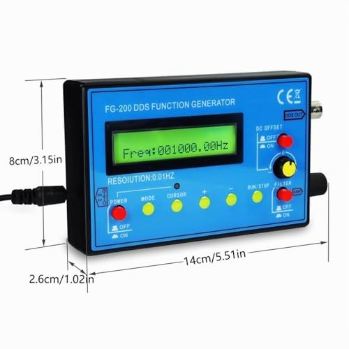 Function Signal Generator FG-200 DDS - Multifunctional Device for 0.01 Hz-500 KHz: Sine, Rectangle, Sawtooth Waves, High Precision - Signal Generator with Frequency Module