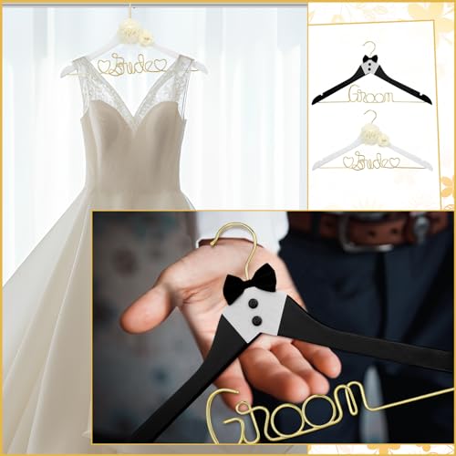 Yousoontic 2 Pcs Bride Groom Wedding Hangers Wooden Bow Tie Flower