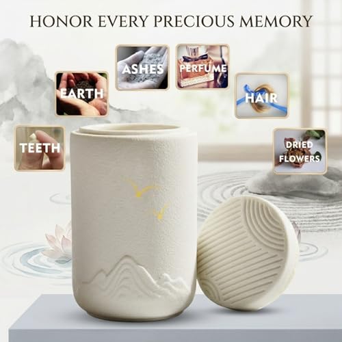 TIMSO Small Ceramic Urn for Human Ashes, 4 in White Keepsake Jar White Bird