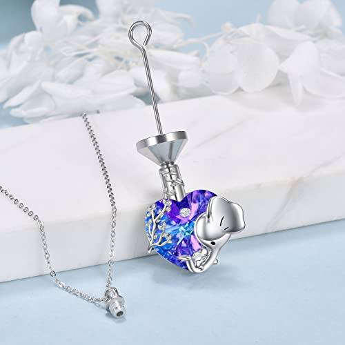 VONALA Elephant Urn Necklace for Ashes 925 Sterling Silver Heart Crystal Cremation Jewellery for Ashes Memorial Keepsake Jewellery Gifts for Women Mom