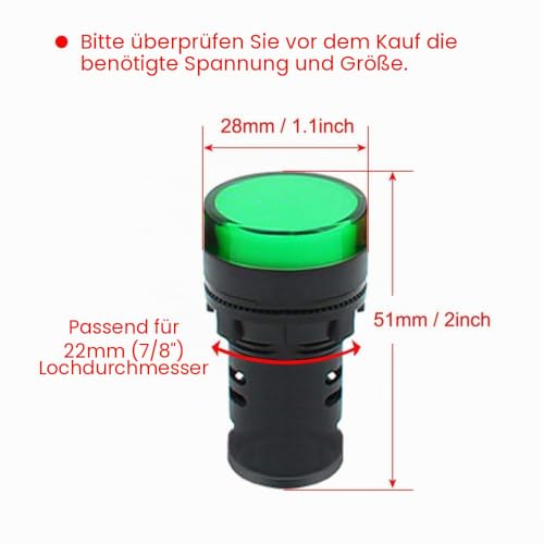 GTIWUNG Pack of 10 AC DC 24V Energy-Saving LED Indicator Signal Light, LED Indicator Light, Control Light, 22mm Thread