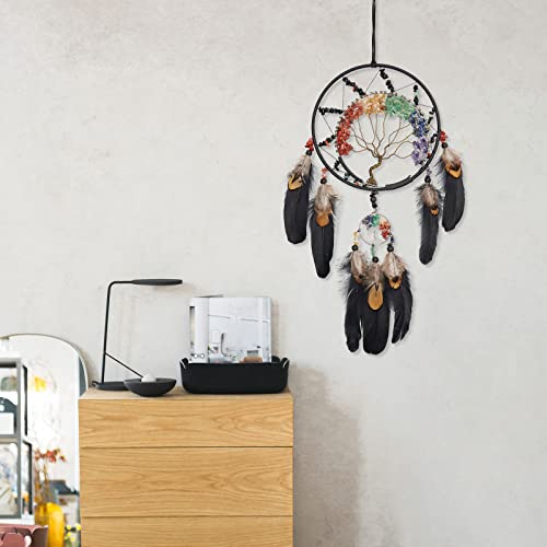 7 Chakras Dream Catchers Tree of Life Dream Catcher Wall Decor Ornaments Black Tree of Life Art(ornament)