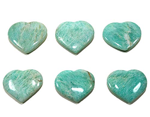 JIC Gem 1.5" Natural Amazonite Stone(Tian he Stone) Crystal Healing Gemstone Worry Therapy Heart Shape Set of 10