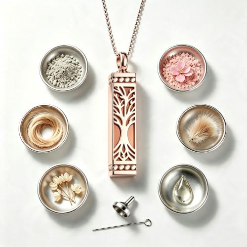 Tree of Life Vertical Bar Urn Pendant Memorial Ashes Necklace for Men Women Rose Gold