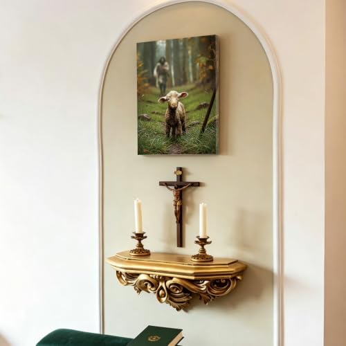AKTESRACH Jesus Leaves the 99 Sheep Wall Art, Christian Canvas Wall Decor, Jesus and Lamb Religious Painting, Biblical Scripture Wall Art for Living Room, Spiritual Christian Home Decor 12x16in Lost Lamb Jesus 16"L x 12"W