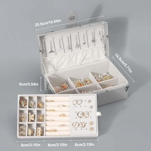 DesignSter 2 Layer Large Jewelry Box for Women, Leather Jewelry Organizer with Removable Jewelry Tray, Jewelry Storage Case for Necklaces Earrings Bracelets and Rings（Orchid） Orchid
