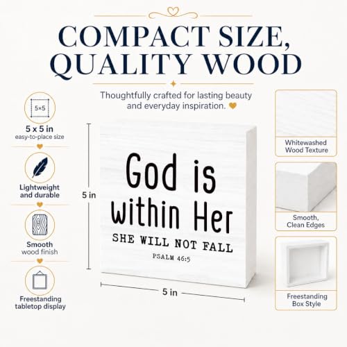 Psalm 46:5 Wood Box Sign, Christian Gift for Women and Desk Decor Style 3