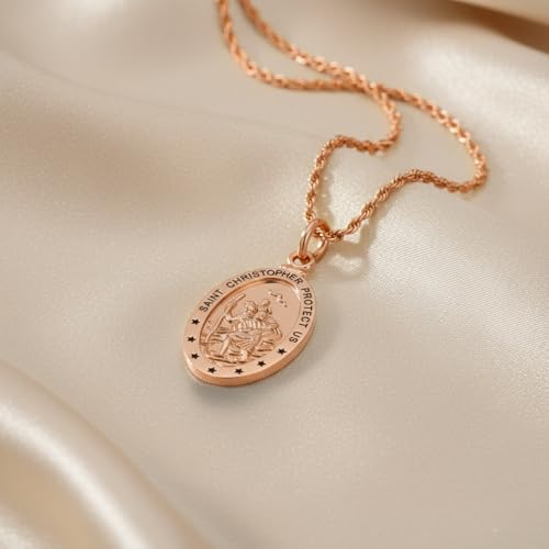 AFFY Saint Christopher Protect Us Pendant Necklace for Women Rose Gold