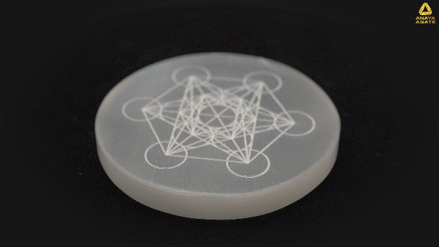 Selenite Crystal Charging Plate - Engraved Tree of Life Healing Stones Coaster - 3" Round Disc for Home and Office Table Decor - Crystals and Healing Stones 3 Inch
