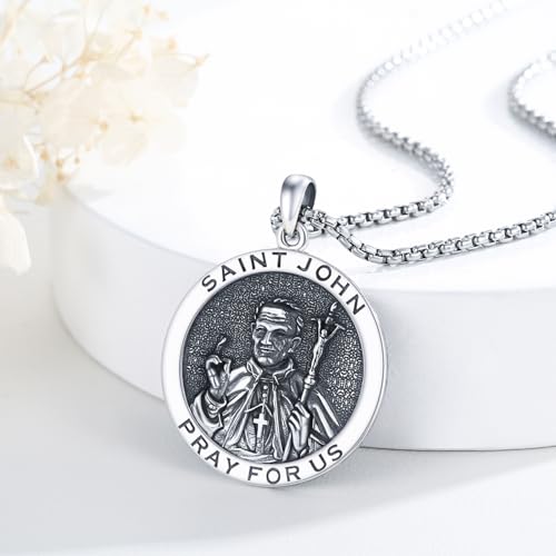 Religious Necklace for Men 925 Sterling Silver Religious Pendant Religious Jewellery Gifts for Talisman Amulet Saint John