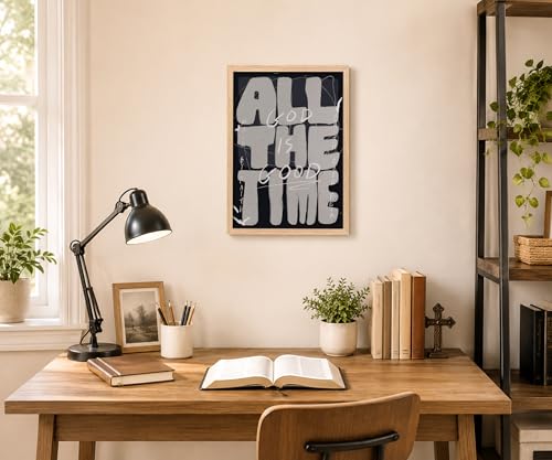 Christian Wall Art Framed, All Time God Is Good Inspirational Religious Typography 12"L x 16"W