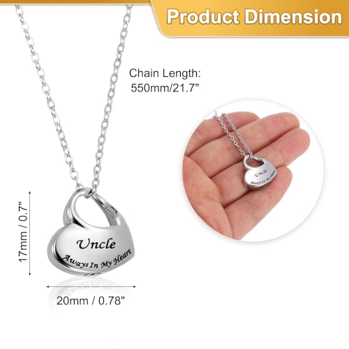 sourcing map Heart Cremation Necklace for Ashes Uncle, Urn Ash Memorial Cremation Necklaces Waterproof Keepsake Pendant with Funnel Kit for Ashes of Loved Ones (Silver Tone)