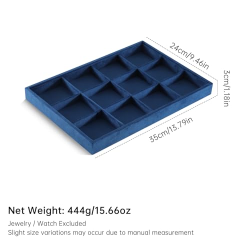 Jewelry Organizer Tray, Velvet Bracelet Display, Premium Jewelry Tray, Luxury Bangle Organizer,Blue Watch Tray A-Blue 12 Grid Tray