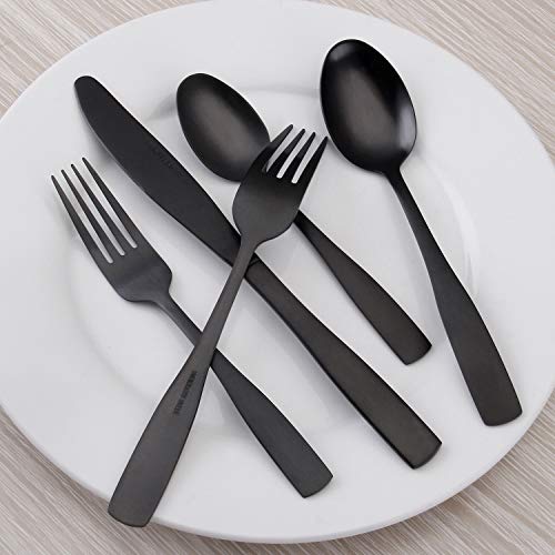 Matte Black Silverware Set, Satin Finish 20-Piece Stainless Steel Flatware set, Tableware Cutlery Set Service for 4, Utensils for Kitchens, Dishwasher Safe Matte Black
