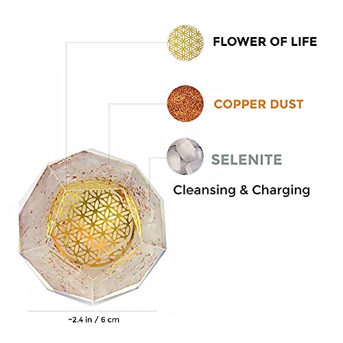 Orgonite Crystal Selenite Dodecahedron - Orgone Energy Generator Healing Chakra Stone with Flower of Life Design for Spiritual Balance, Meditation, Yoga, Reiki, Office and Home Décor Selenite Crystal