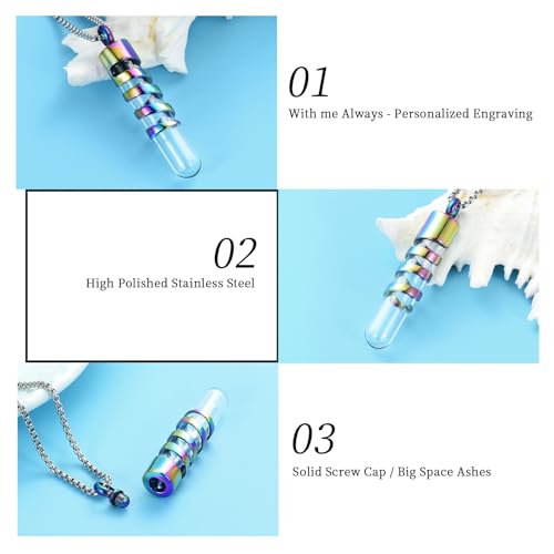 Oinsi Clear Glass Tube Cremation Urn Jewelry Ashes Holder Necklace Keepsake Memorial Pendant Including Box/Fill Kits Colorful