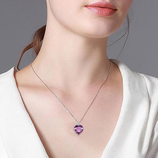 Q&D&S Crystal Urn Necklace for Ashes, Heart Birthstone Memorial Cremation gift Jewelry for Women purple