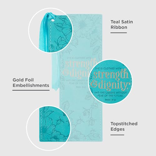 Christian Art Gifts Faux Leather Scripture Bookmark: Strength and Dignity Teal - Strength/Dignity