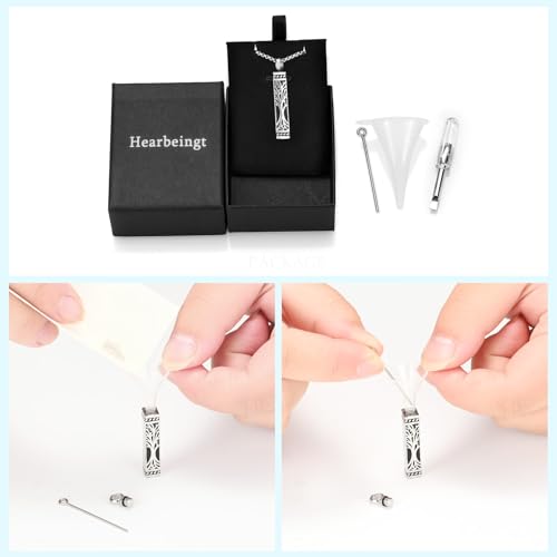 Hearbeingt Cube Cremation Jewelry Tree of Life Urn Necklaces for Ashes Silver