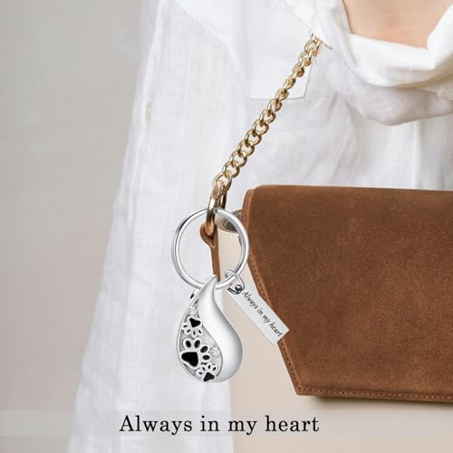 Hearbeingt Teardrop Urn Keychain for Ashes Tree of Life Cremation Jewelry Paw Print-silver