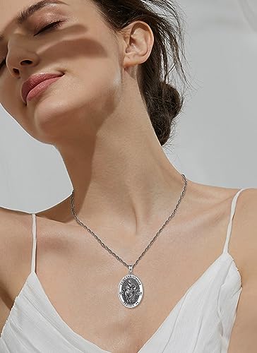 CELESTIA 925 Sterling Silver St. Michael/St. Christopher/St. Benedict/St. Gabriel/Virgin Mary/Jesus/Caravaca/Metatron/Seal of Seven Archangel Medals for Men Women Religious Gifts St. Christopher Oval