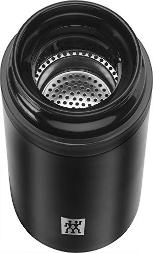 Zwilling Thermo Thermos Flask, Integrated Filter Insert, Vacuum Flask for Tea & Infused Water, Double Wall Insulation, 420 ml, Height: 17,2 cm, Black 14.2 Ounces