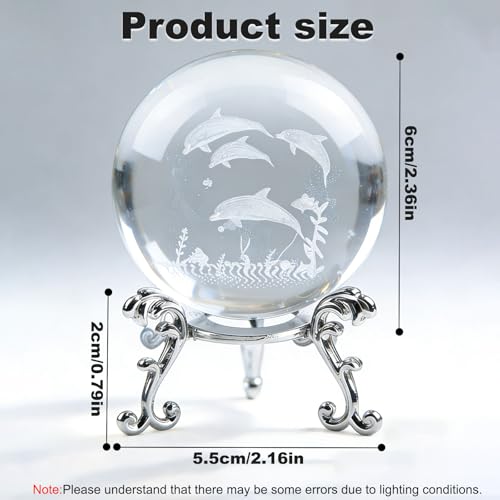Decorative Glass Crystal Ball Ornament- for Home and Office, for Living Room and Gift Office Decor for Women(Dolphin Pattern) Clear Transparent dolphin pattern