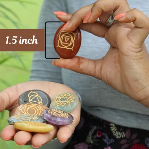7 Chakra Flat Tumbled Stone Set – Reiki Healing Crystals for Meditation, Chakra Balancing, Energy Work, Yoga, Spiritual Gifts – Natural Gemstones Kit for Men & Women