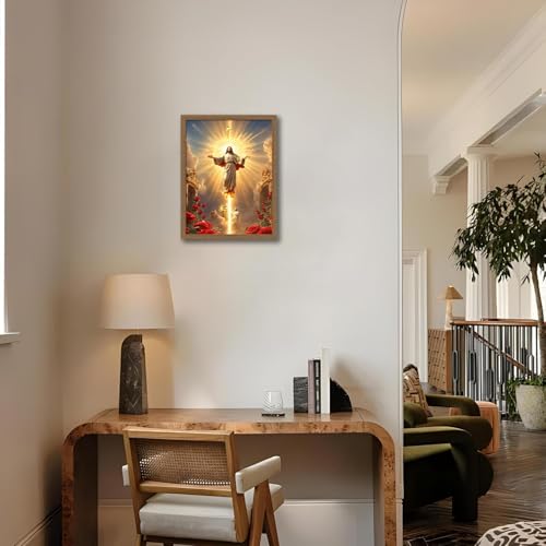 Framed Ascension of Jesus Canvas Wall Art Inspirational Christian Religious Poster Print Home Decor Painting for Living Room Bedroom Church or Office Sunday School Ready to Hang 16x24 In 16"L x 24"W