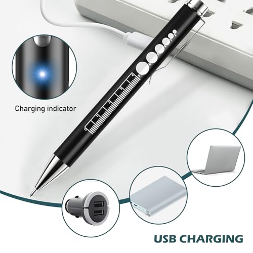 3PC Medical Diagnostic Light, Pupil Light, Rechargeable LED Pupil Light with USB Cable, Medical Pupil Light with Pupil Meter & Ruler & Writeable Lead