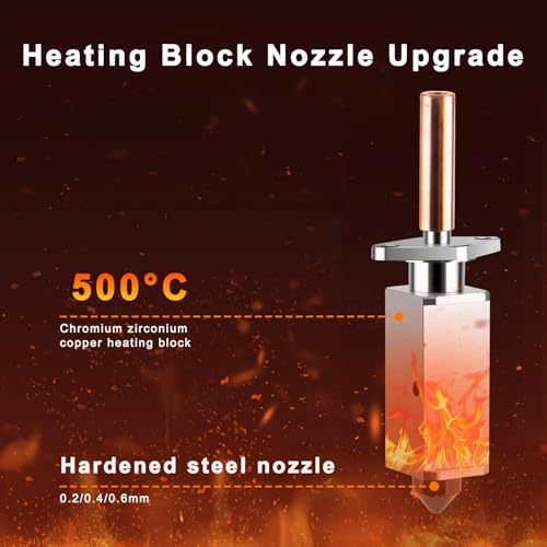 Upgraded 2.0 Hotend Assembly for Bambu Labs P1S/P1P 3D Printer,with Plated Copper Heater Block Titanium Heat Break,0.2/0.4/0.6mm Nozzles,Hotend Silicone Sock,Thermistor (Not for X1 Series) P1P/P1S(0.2/0.4/0.6mm)