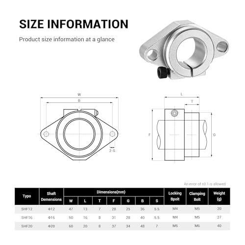 SHF16 Linear Motion Rail Clamping Rod Rail Guide Support, 4 Pack Aluminum Flange Mount Linear Motion Slide Rail Guide Blocks Shaft Support for 16mm Linear Motion Guides (4 Pack) 16mm Linear Motion Shaft Shf16 Shaft Support - Silver