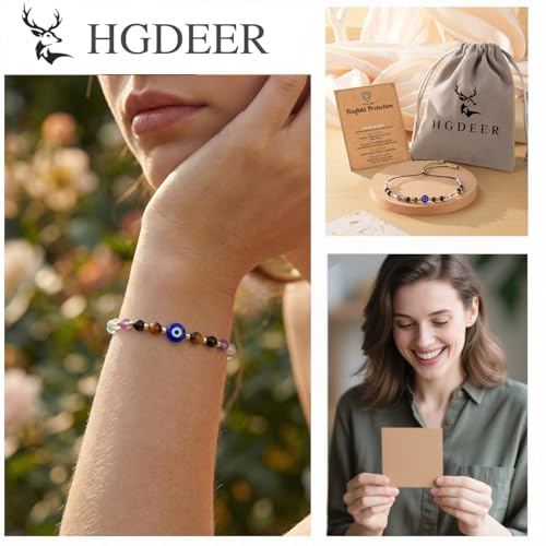 HGDEER Evil Eye Bracelets, Crystal Lucky Protection Gifts for Women Girls Fivefold Protection