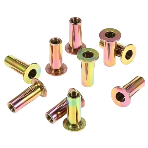 QWORK 5/16-18 multi-grip rivet nuts with flat heads, threaded inserts, gold zinc finish, 50 pack