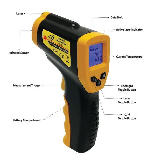 [Australia - AusPower] - Infrared Thermometer Gun - Digital Food & Surface Temp Gun (-58F to 1022F) for Pizza Oven, Grill, Meat, HVAC, Engine 
