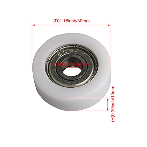 30MM OD 608ZZ Bearing Flat Groove Ball Bearing Guide Pulley Wheels Roller 93KG Load Bearing Furniture Pulley Pack of 4