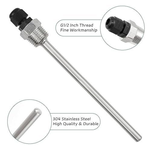 JOYOLA Pack of 2 Immersion Sleeve 304 Stainless Steel Immersion Sleeves 150 mm, G1/2 Inch Thread for Temperature Sensor, Immersion Protection Tubes for Thermocouples, Protective Tube for Temperature