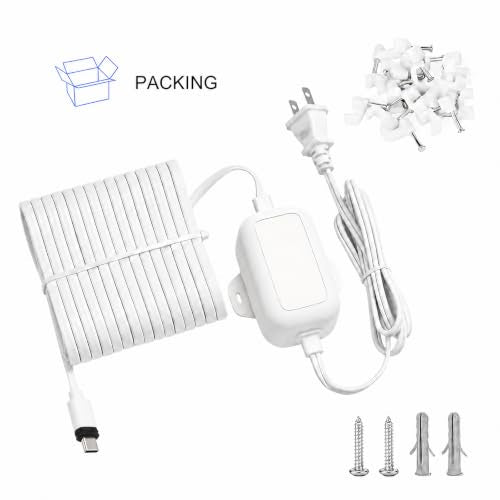 50FT Power Adapter for Ring Spotlight Cam Plus/Pro (Battery), Ring Outdoor Cam Plus (Battery) and Outdoor Cam Pro (Plug-in), 20W Long USB C Weather-Resistant Extension Cord, White