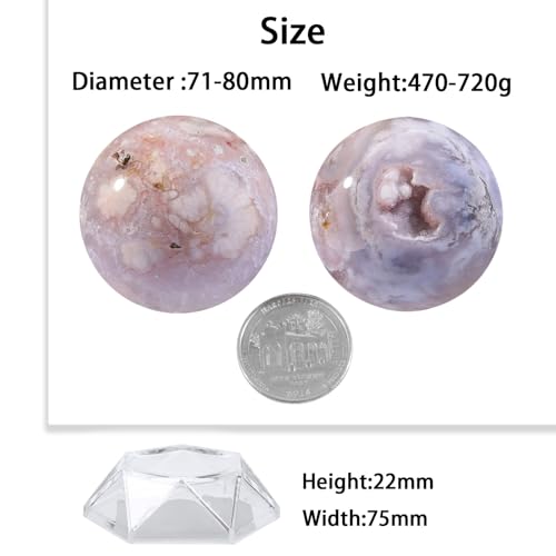 SUNYIK 2.79-3.15" Healing Cherry Blossom Crystal Ball with Acrylic Stand #1-pink 1#-2.8-3.2"(71-80mm)