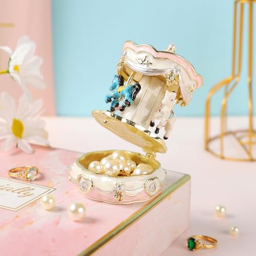 Carousel Shape Trinket Box Hinge Hand-Painted Small Jewelry Boxes Enamel Craft Christmas Gift for Women