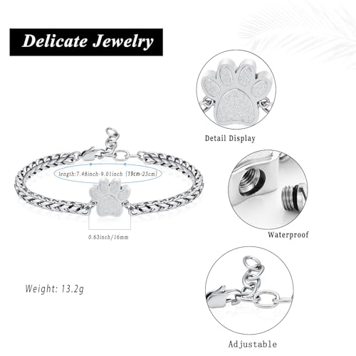 Paw Print Urn Bracelet for Ashes for Dog/Cat Cremation Jewelry Cute Animals Adjustable Memorial Keepsake Bracelets Jewelry for Ash Holder Silver
