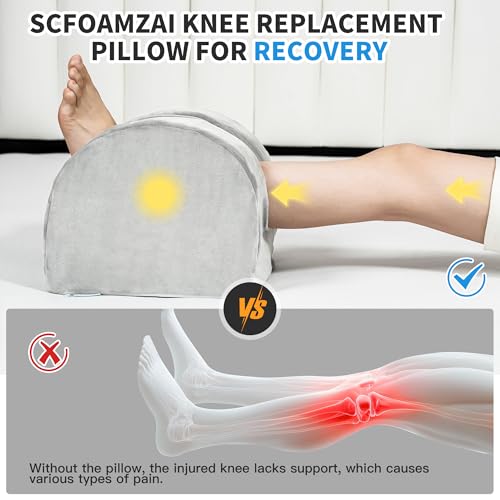 Knee Replacement Pillow for Recovery - Leg Elevation Pillow with Firm Foam for Post-Surgery Sleeping, Hip & Ankle Pain Relief & Swelling Reduction, Includes Washable Velvet Cover (Grey) Single-Layer