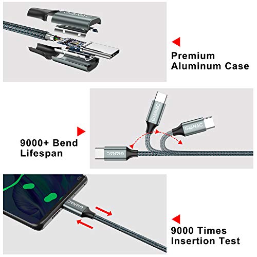 Gianac USB Type C Cable, 2 Pack 2 m + 2 m, 3 A USB C Charging Cable and Data Cable Nylon Braided Fast Charge Sync Fast Charging Cable for Samsung S10/S9/S8+, Huawei P30/P20/P10, Google Pixel, Xperia XZ | USB A to USB C Fast Charging Cable for iPhone 17...