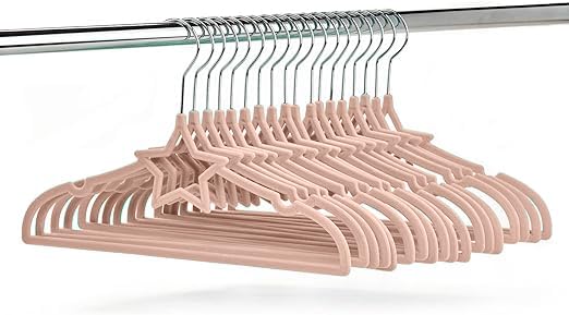 18 Pack Premium Pink Star Velvet Baby Clothes Hangers, Non-Slip 360 Degree Toddler and Kids Clothes Felt Hangers for Baby Closet